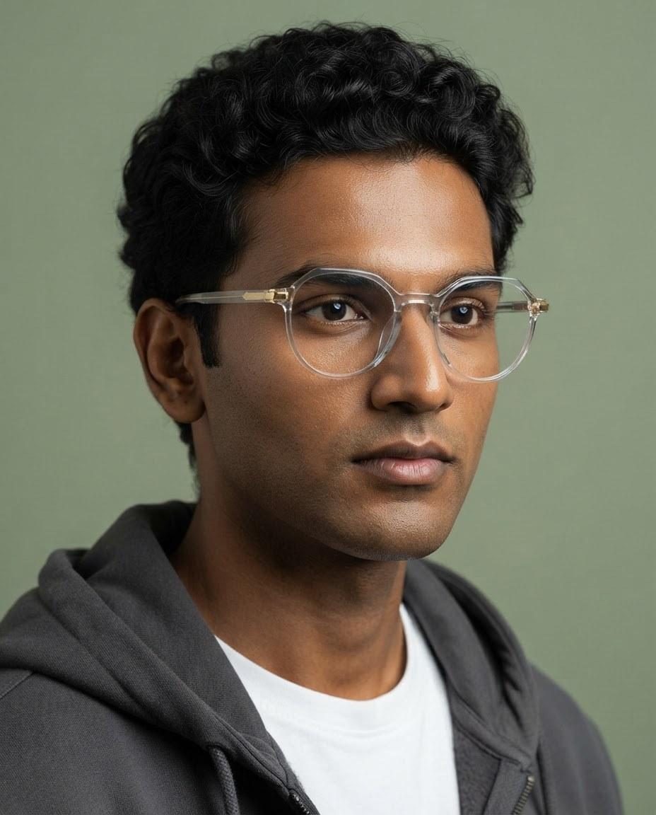 Full Rim Transparent Grey Round Screen Glasses - 006
